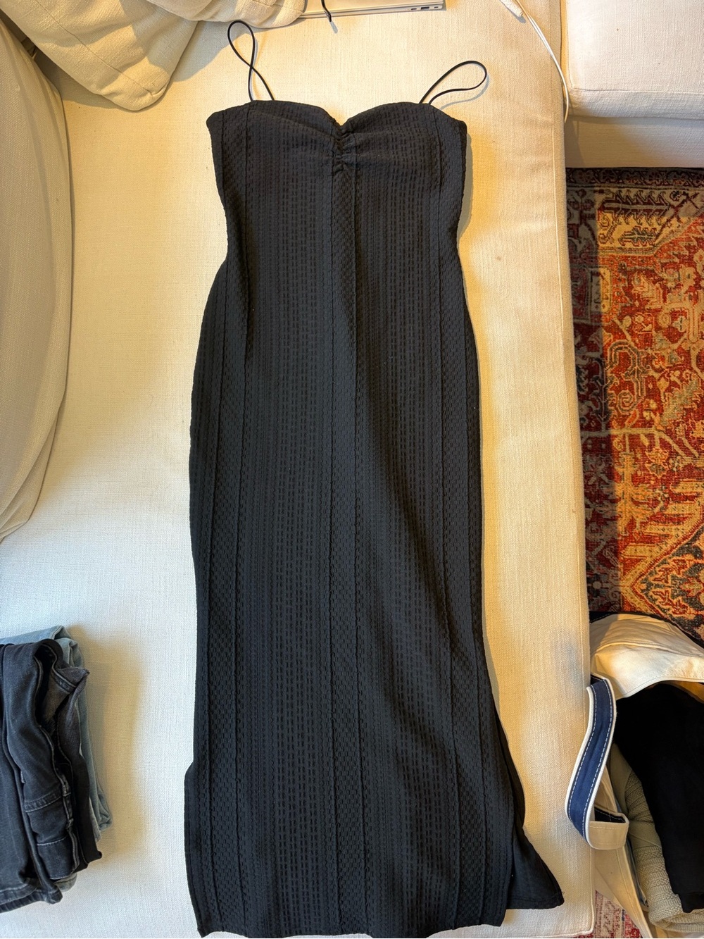Black Strapless Maxi Dress with Spaghetti Straps